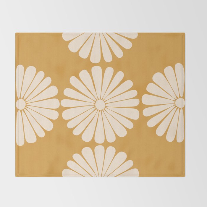 Retro Daisy Abstract XVIII Golden Orange Bold Floral Throw Blanket Gallery Image 2