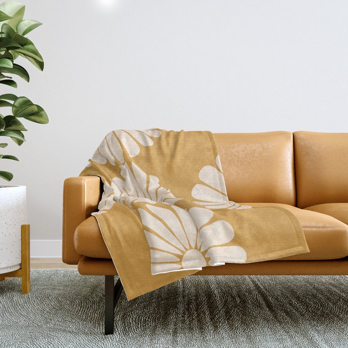 Retro Daisy Abstract XVIII Golden Orange Bold Floral Throw Blanket Gallery Image 1