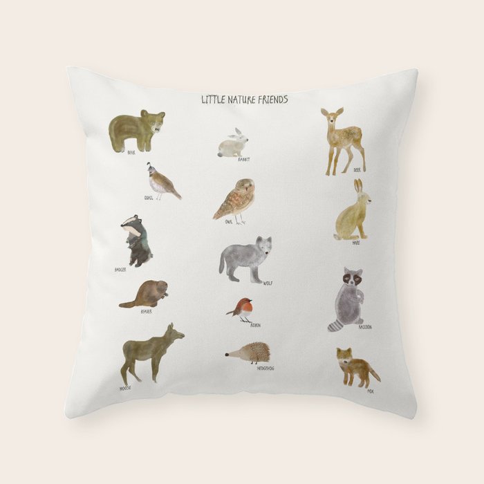 little nature friends Throw Pillow Gallery Image 6