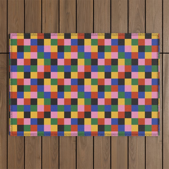 Bold Colorful Checks Pattern - Small XVII Outdoor Rug Gallery Image 1