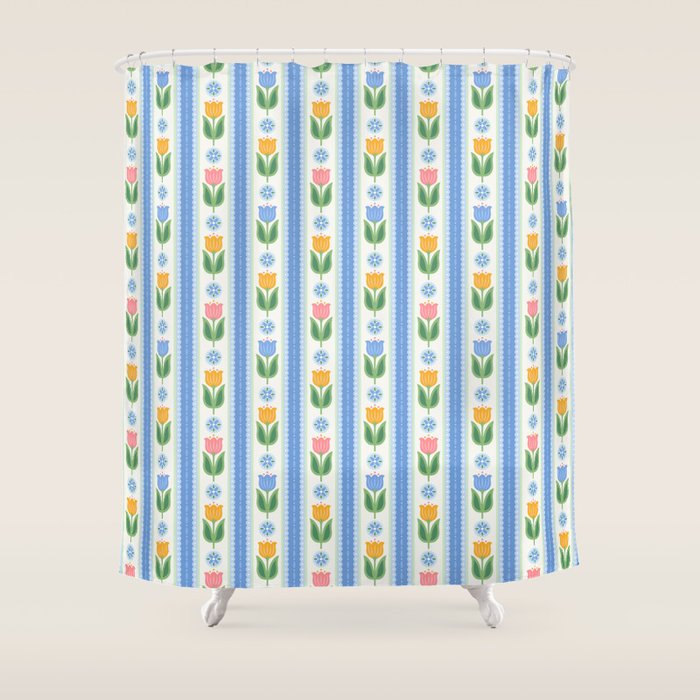 Cup of Tea Floral - Multi-color on White Shower Curtain Gallery Image 1