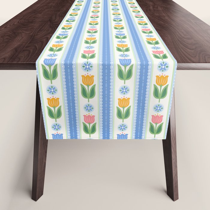 Cup of Tea Floral - Multi-color on White Table Runner Gallery Image 1