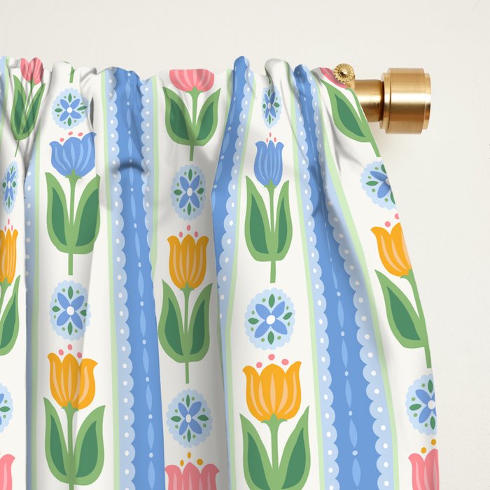 Cup of Tea Floral - Multi-color on White Window Curtain Gallery Image 2