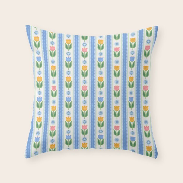 Cup of Tea Floral - Multi-color on White Throw Pillow Gallery Image 1