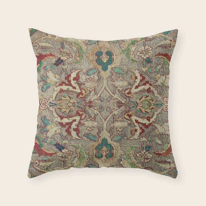 Safavid Dynasty Floral Carpet Throw Pillow Gallery Image 6