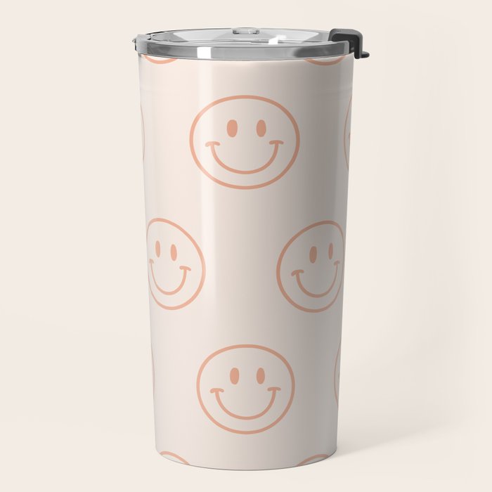 Beige/Peach Smiley Pattern Travel Mug Gallery Image 2