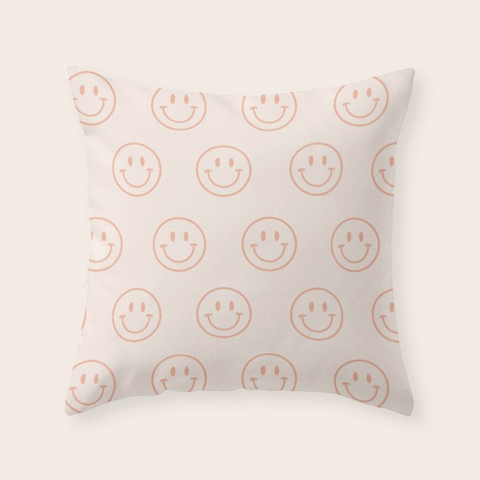 Beige/Peach Smiley Pattern Throw Pillow Gallery Image 6