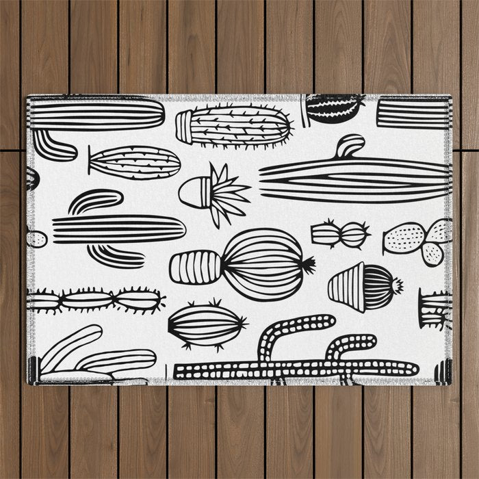 Cactus plant doodle art pattern Outdoor Rug Gallery Image 1
