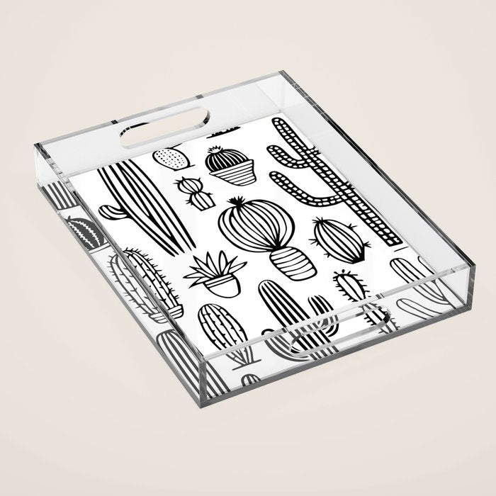 Cactus plant doodle art pattern Acrylic Tray Gallery Image 1