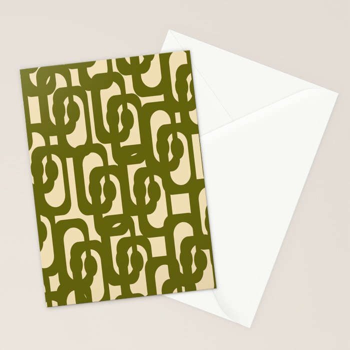 Mid Century Modern Loops Abstract Pattern in Olive Green and Beige Cream Stationery Card Gallery Image 2