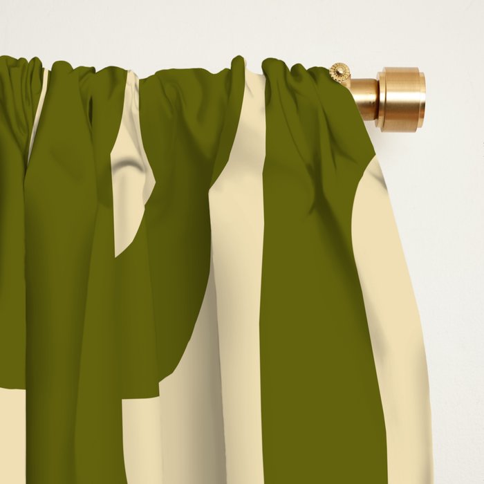 Mid Century Modern Loops Abstract Pattern in Olive Green and Beige Cream Window Curtain Gallery Image 2