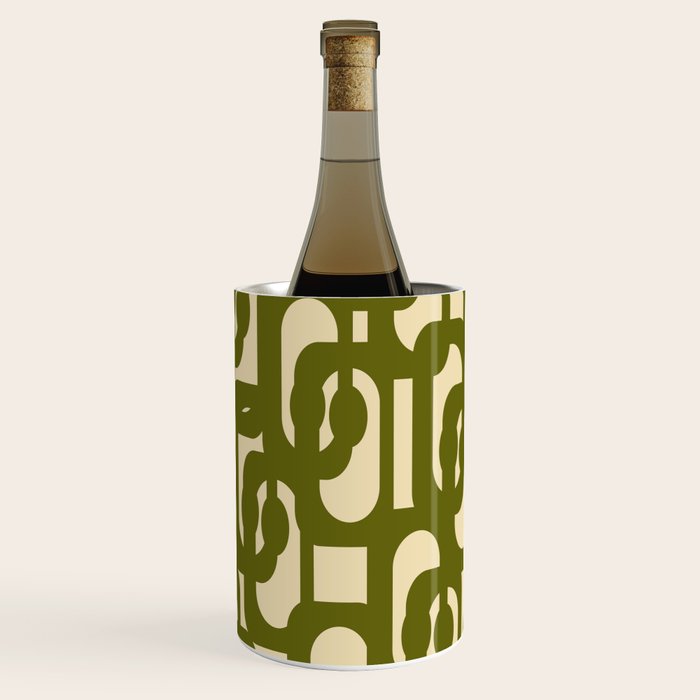 Mid Century Modern Loops Abstract Pattern in Olive Green and Beige Cream Wine Chiller Gallery Image 3
