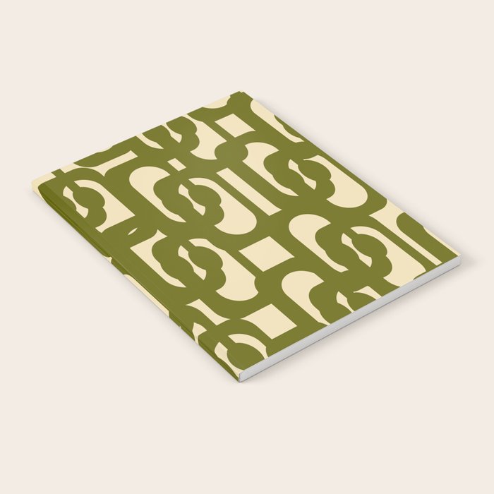 Mid Century Modern Loops Abstract Pattern in Olive Green and Beige Cream Notebook Gallery Image 2