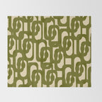 Mid Century Modern Loops Abstract Pattern in Olive Green and Beige Cream Throw Blanket Gallery Image 2