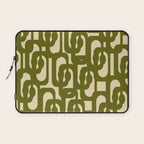 Mid Century Modern Loops Abstract Pattern in Olive Green and Beige Cream Laptop Sleeve Gallery Image 1