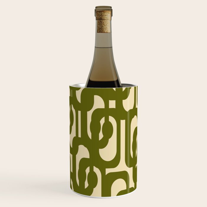 Mid Century Modern Loops Abstract Pattern in Olive Green and Beige Cream Wine Chiller Gallery Image 2