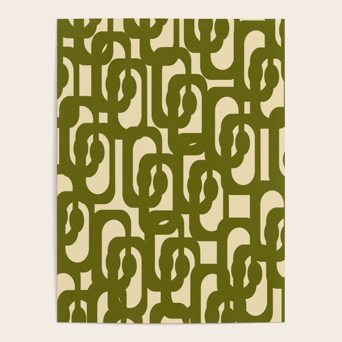 Mid Century Modern Loops Abstract Pattern in Olive Green and Beige Cream Poster Gallery Image 4
