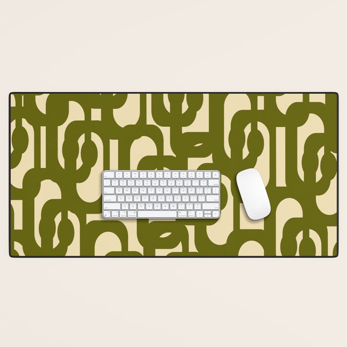Mid Century Modern Loops Abstract Pattern in Olive Green and Beige Cream Desk Mat Gallery Image 1