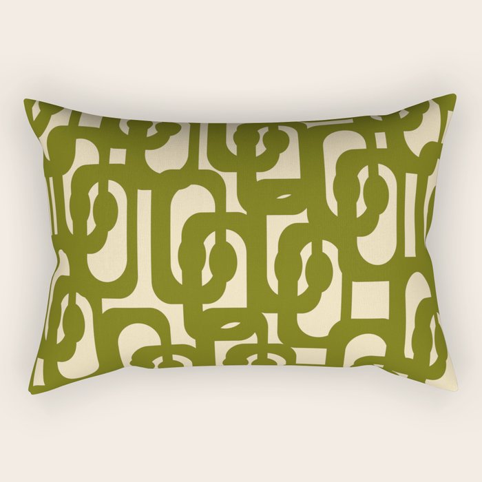 Mid Century Modern Loops Abstract Pattern in Olive Green and Beige Cream Rectangular Pillow Gallery Image 1