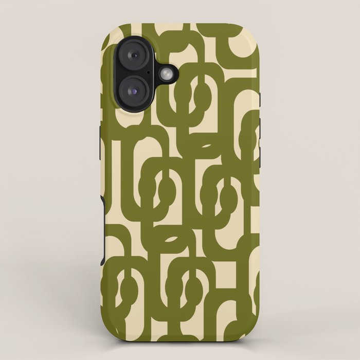 Mid Century Modern Loops Abstract Pattern in Olive Green and Beige Cream iPhone Case Gallery Image 1