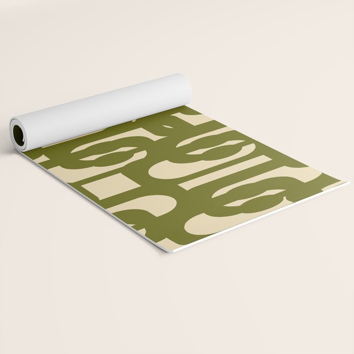 Mid Century Modern Loops Abstract Pattern in Olive Green and Beige Cream Yoga Mat Gallery Image 2