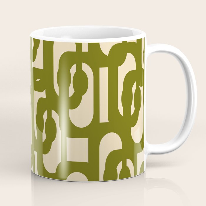Mid Century Modern Loops Abstract Pattern in Olive Green and Beige Cream Coffee Mug Gallery Image 1