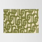 Mid Century Modern Loops Abstract Pattern in Olive Green and Beige Cream Rug Gallery Image 2
