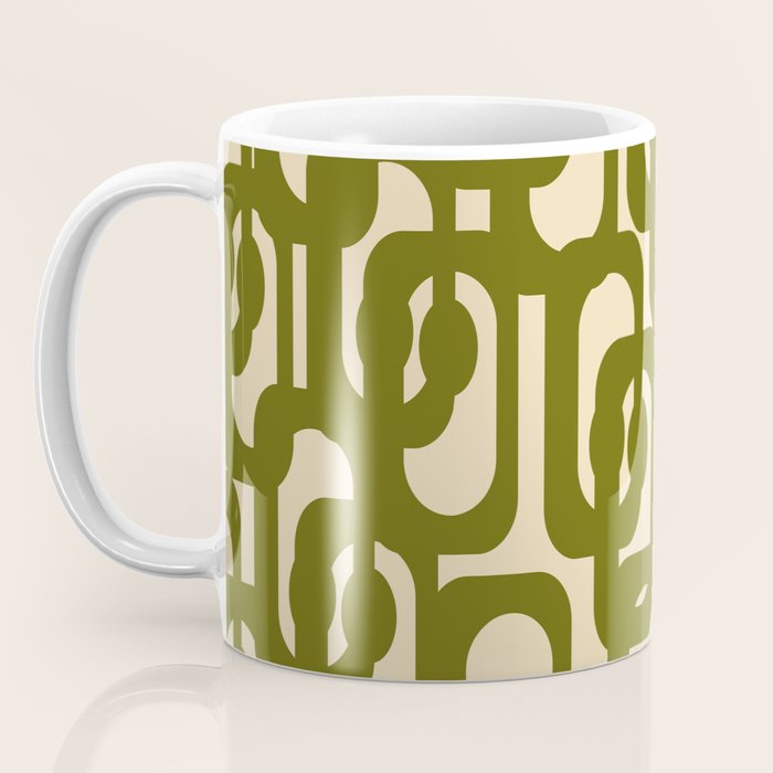 Mid Century Modern Loops Abstract Pattern in Olive Green and Beige Cream Coffee Mug Gallery Image 3