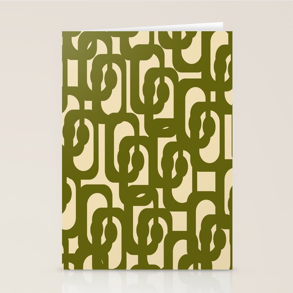 Mid Century Modern Loops Abstract Pattern in Olive Green and Beige Cream Stationery Card Gallery Image 1
