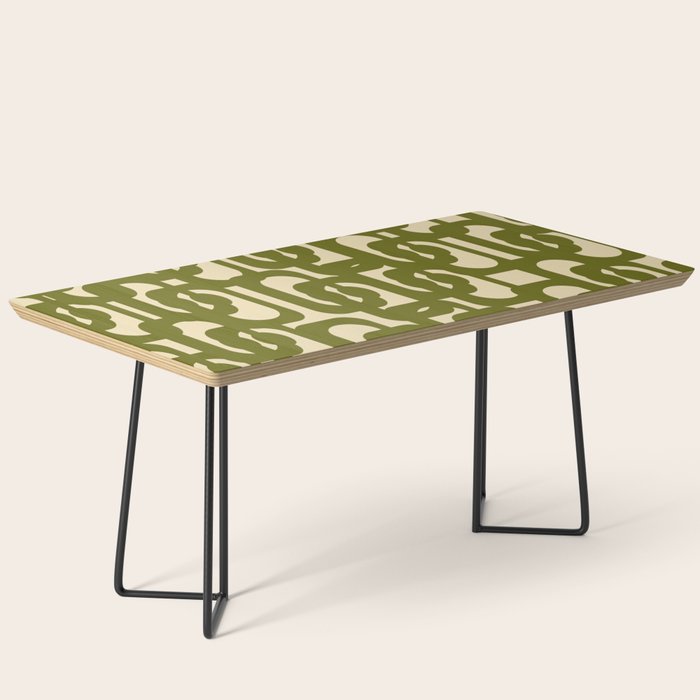 Mid Century Modern Loops Abstract Pattern in Olive Green and Beige Cream Coffee Table Gallery Image 1