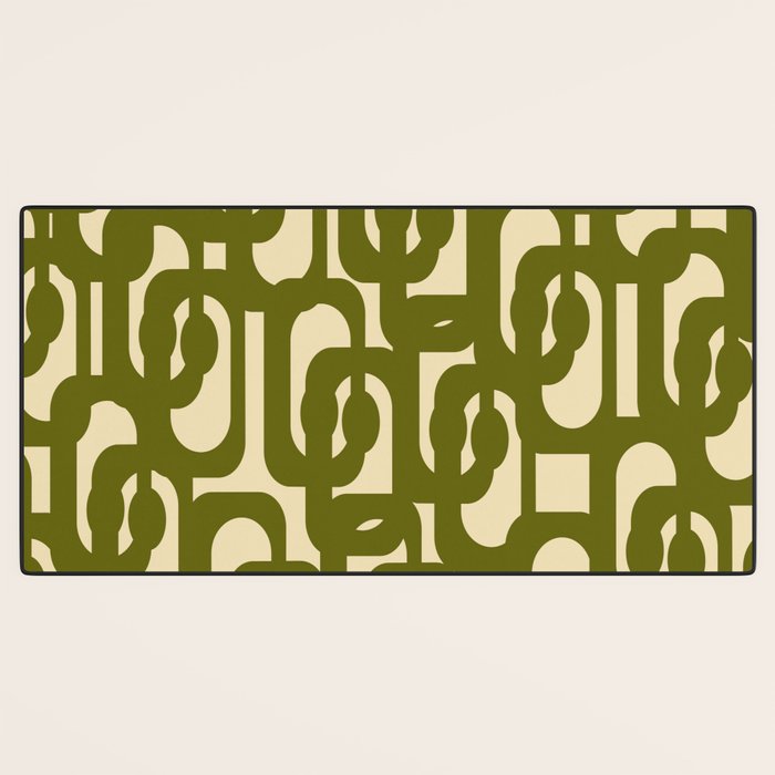 Mid Century Modern Loops Abstract Pattern in Olive Green and Beige Cream Desk Mat Gallery Image 3