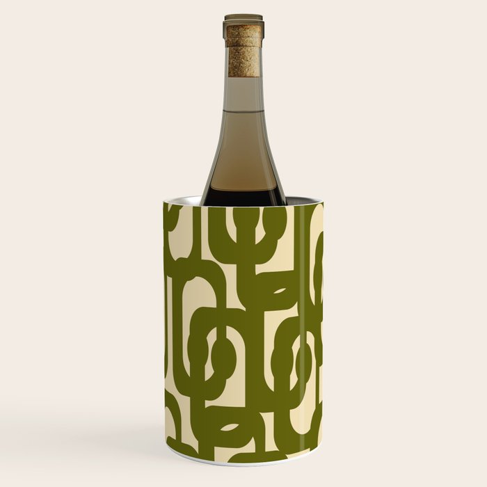 Mid Century Modern Loops Abstract Pattern in Olive Green and Beige Cream Wine Chiller Gallery Image 1