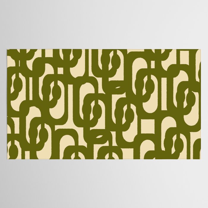 Mid Century Modern Loops Abstract Pattern in Olive Green and Beige Cream Tablecloth Gallery Image 2
