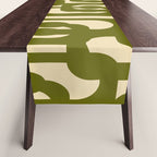 Mid Century Modern Loops Abstract Pattern in Olive Green and Beige Cream Table Runner Gallery Image 1