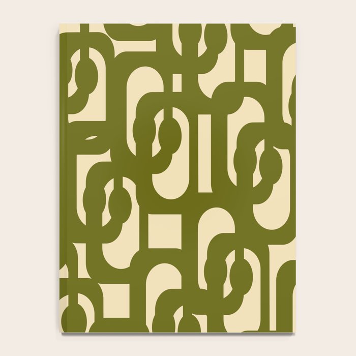 Mid Century Modern Loops Abstract Pattern in Olive Green and Beige Cream Notebook Gallery Image 4