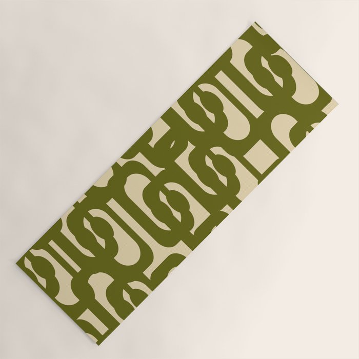Mid Century Modern Loops Abstract Pattern in Olive Green and Beige Cream Yoga Mat Gallery Image 1