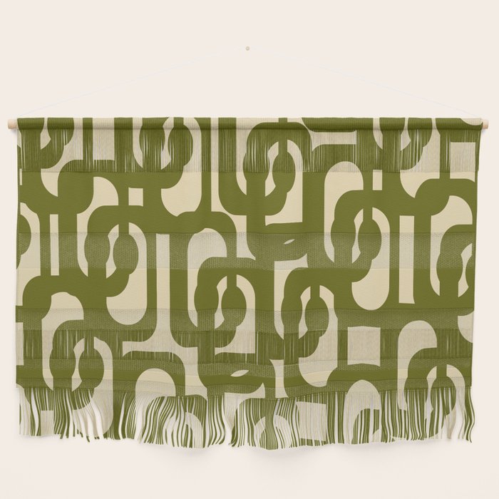 Mid Century Modern Loops Abstract Pattern in Olive Green and Beige Cream Wall Hanging Gallery Image 1