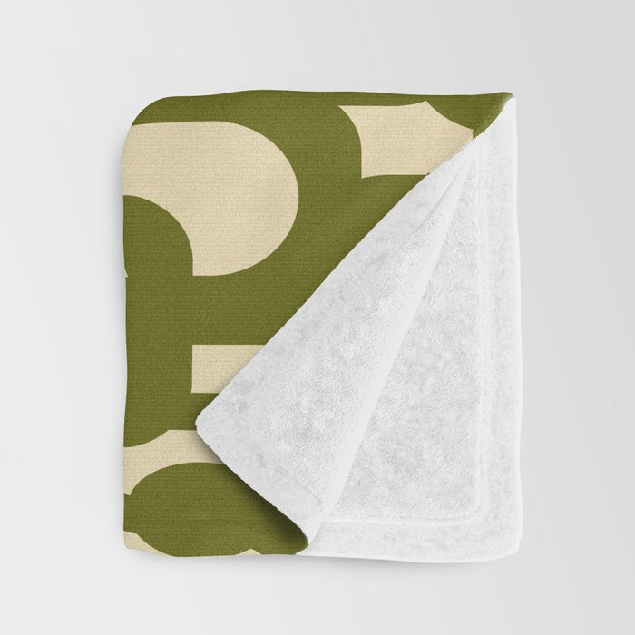 Mid Century Modern Loops Abstract Pattern in Olive Green and Beige Cream Throw Blanket Gallery Image 3