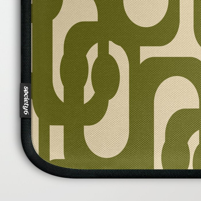 Mid Century Modern Loops Abstract Pattern in Olive Green and Beige Cream Laptop Sleeve Gallery Image 3