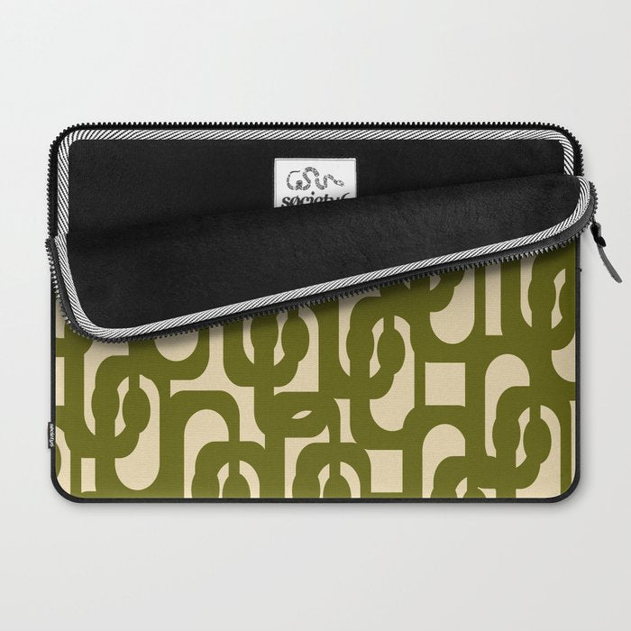 Mid Century Modern Loops Abstract Pattern in Olive Green and Beige Cream Laptop Sleeve Gallery Image 2