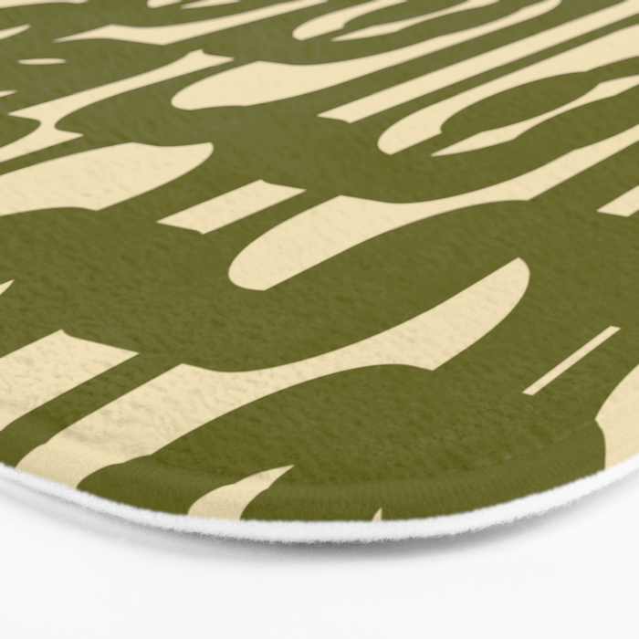 Mid Century Modern Loops Abstract Pattern in Olive Green and Beige Cream Bath Mat Gallery Image 3