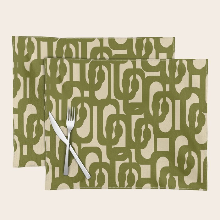 Mid Century Modern Loops Abstract Pattern in Olive Green and Beige Cream Placemat Gallery Image 1