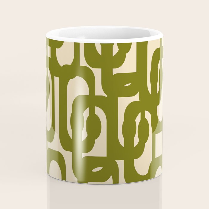 Mid Century Modern Loops Abstract Pattern in Olive Green and Beige Cream Coffee Mug Gallery Image 4