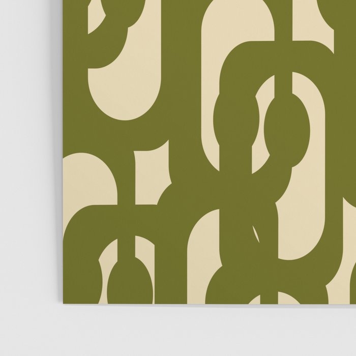 Mid Century Modern Loops Abstract Pattern in Olive Green and Beige Cream Poster Gallery Image 3