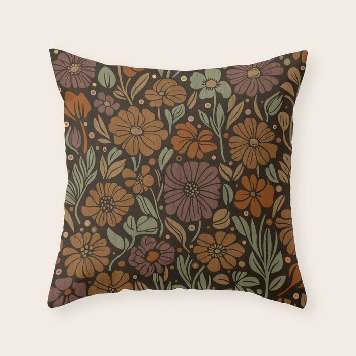 Eternal Summer Block Print Countryside Vibes Flower Garden Marigold Throw Pillow Gallery Image 1