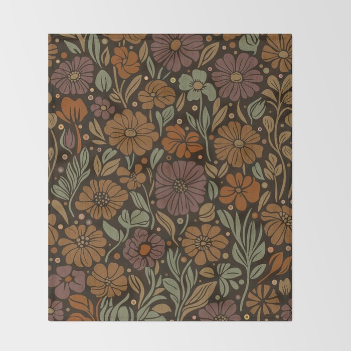 Eternal Summer Block Print Countryside Vibes Flower Garden Marigold Throw Blanket Gallery Image 2