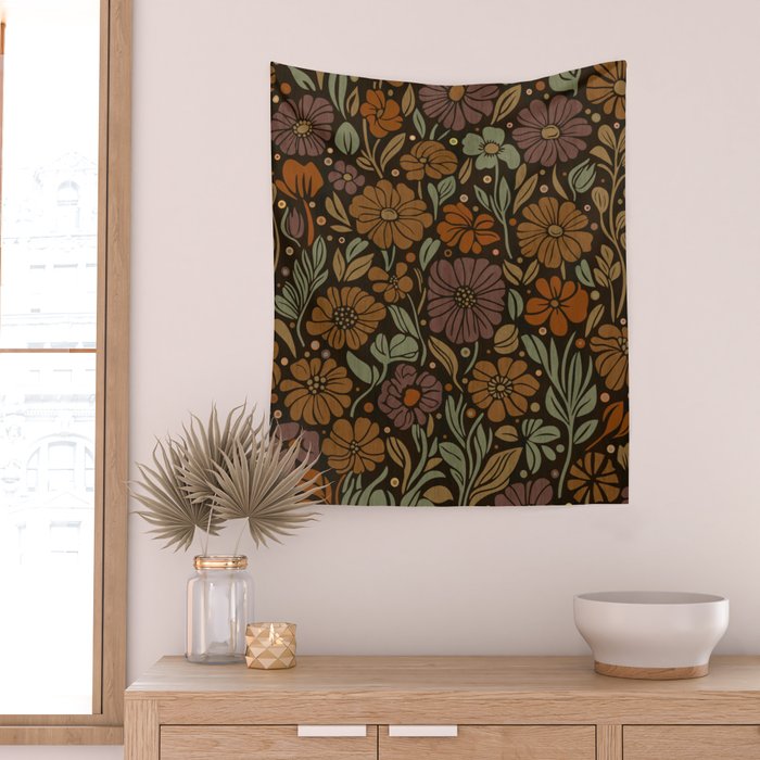 Eternal Summer Block Print Countryside Vibes Flower Garden Marigold Wall Tapestry Gallery Image 2