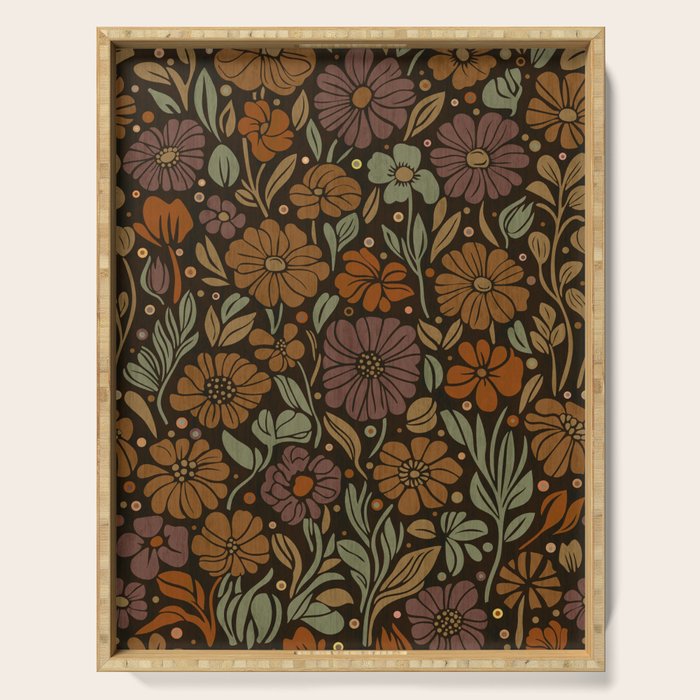 Eternal Summer Block Print Countryside Vibes Flower Garden Marigold Serving Tray Gallery Image 1