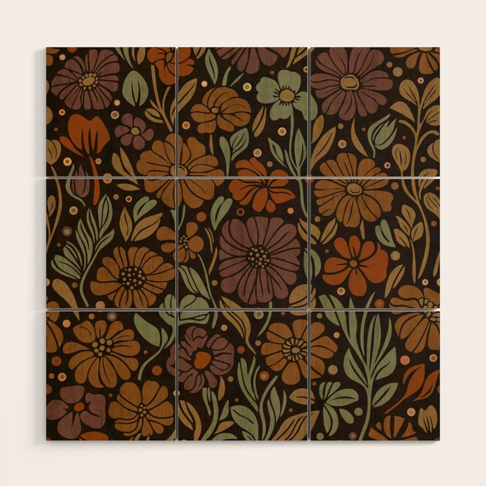 Eternal Summer Block Print Countryside Vibes Flower Garden Marigold Wood Wall Art Gallery Image 1