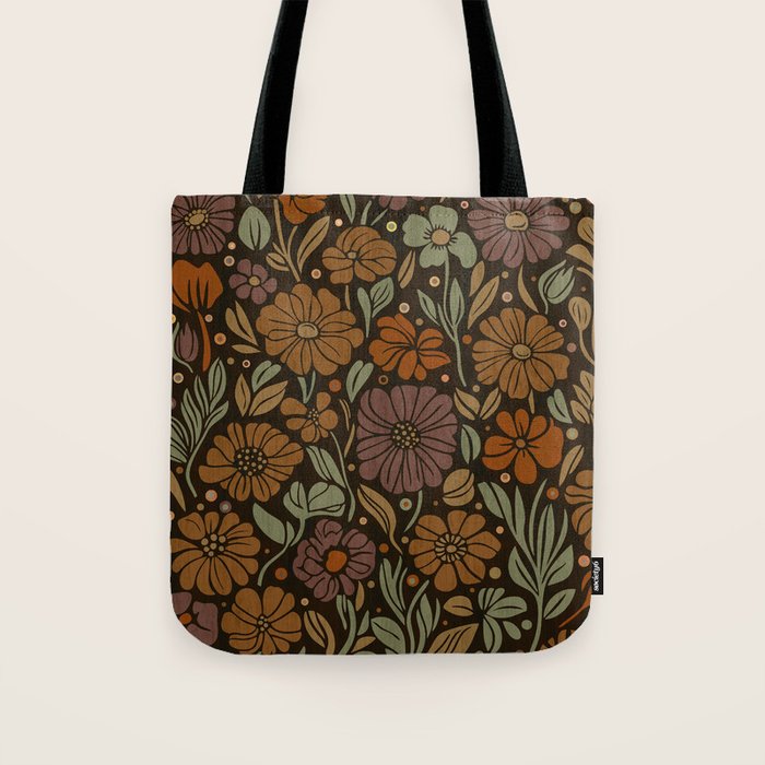 Eternal Summer Block Print Countryside Vibes Flower Garden Marigold Tote Bag Gallery Image 1